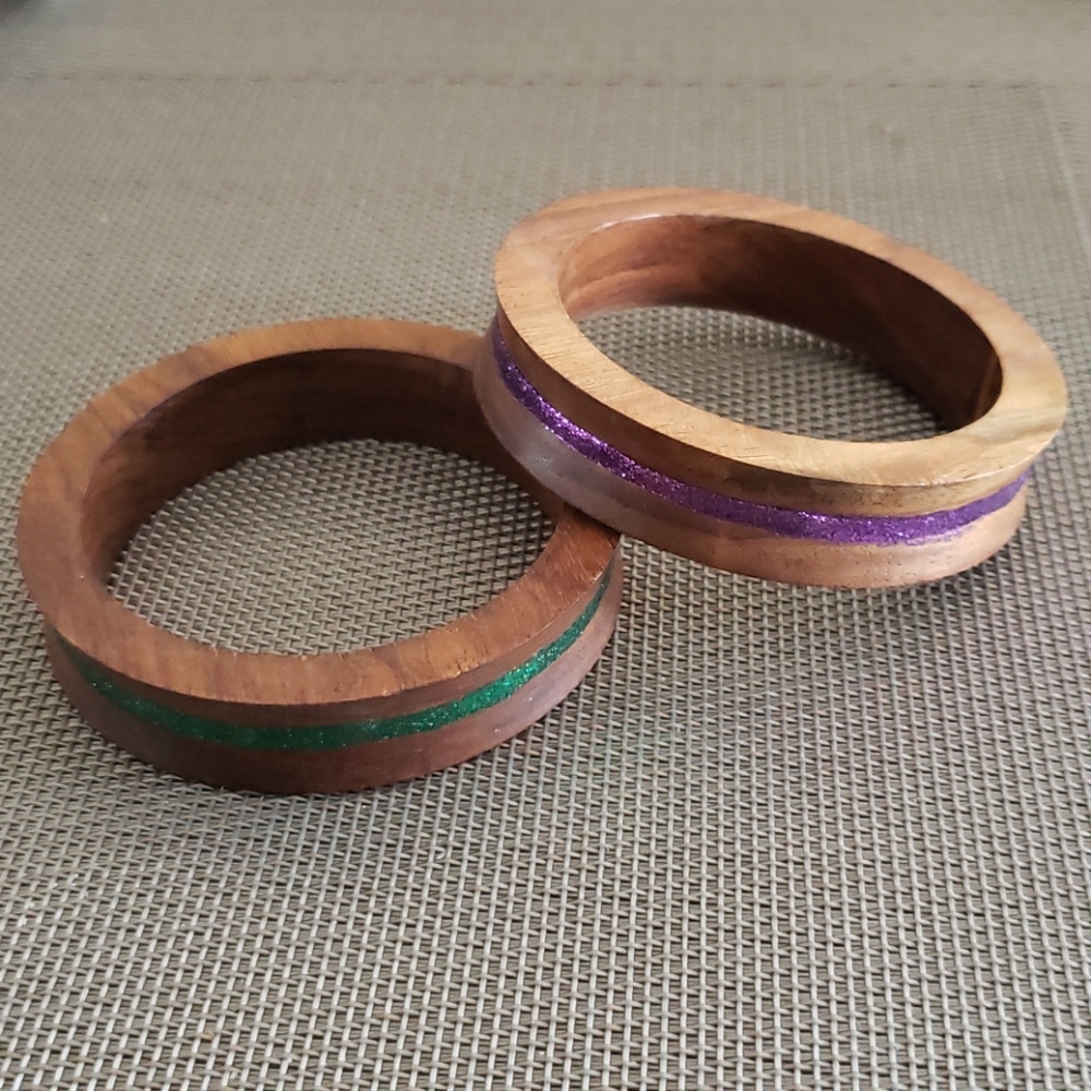 Wooden Bangle Bracelet Set with Glitter